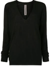 Rick Owens Black Hollywood V Neck Pull Sweater In Black