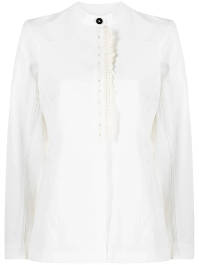 Jil Sander Crochet-insert Linen Shirt In White