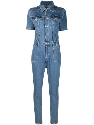 Philipp Plein Button-down Denim Jumpsuit In Blue