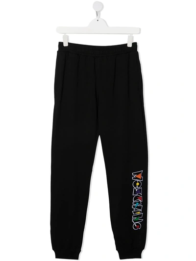 Moschino Kids' Embroidered-logo Track Trousers In Black