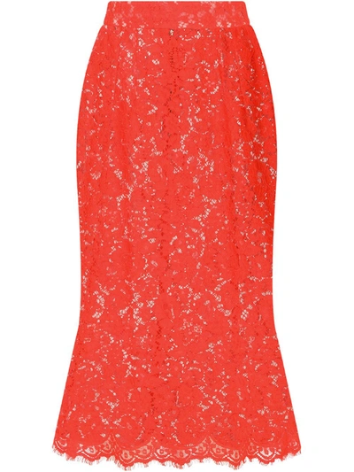 Dolce & Gabbana Cordonetto Lace Midi Skirt In Rosso Chiaro (red)