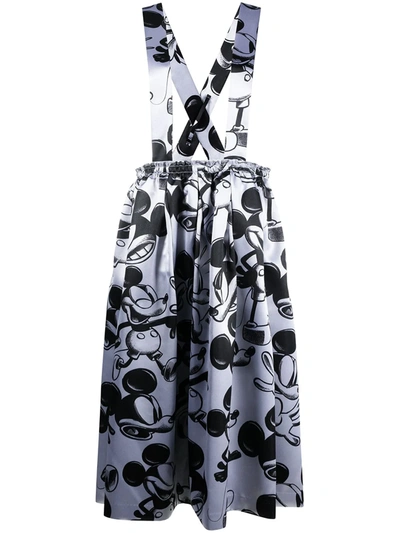 Comme Des Garçons Black & Silver Disney Edition Mickey Mouse Suspender Skirt In Silver