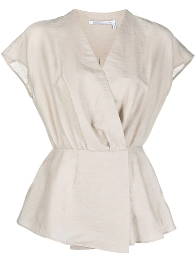 Agnona Wrap-around Short-sleeved Blouse In Neutrals