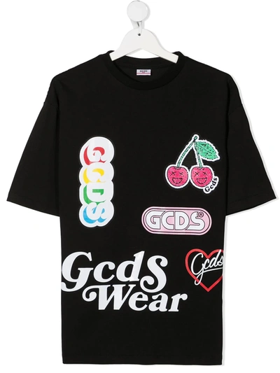 Gcds Teen Sticker Logo Print T-shirt In Black
