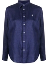 Polo Ralph Lauren Polo Pony Embroidered Logo Linen Shirt In Blue