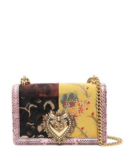 Dolce & Gabbana Devotion Mixed Media Sacred Heart Shoulder Bag In Brown
