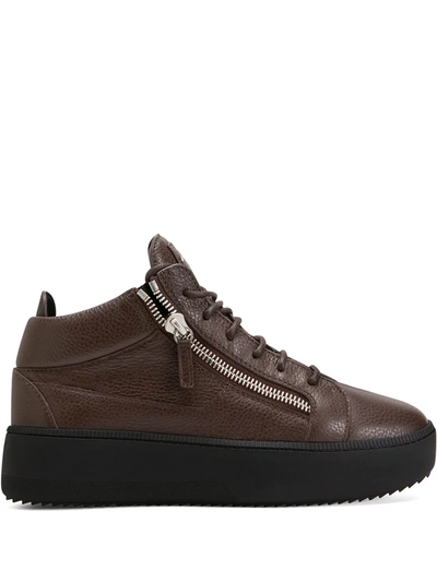 Giuseppe Zanotti Men's Leather High-top Platform Sneakers In Ebano