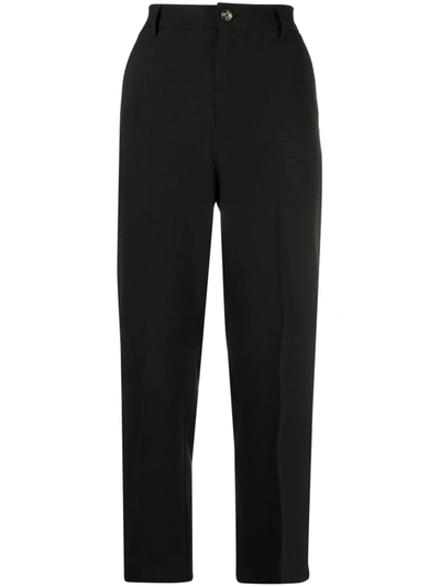 Ganni High-waisted Tapered Trousers In Black
