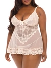 Oh La La Cheri Plus Size Valentine Lace Babydoll Set In Silver Peony