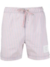 Thom Browne Tricolour Striped Seersucker Swim Shorts In Multicolour