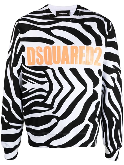 Dsquared2 Sweatshirt With Zebra Print In White,black,orange