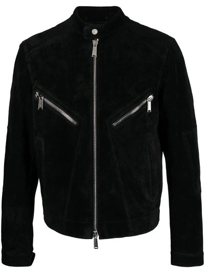 Dsquared2 Zip-detail Suede Bomber Jacket In Black