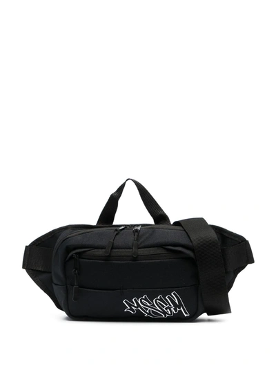 Msgm Graffiti Logo Print Belt Bag In Black
