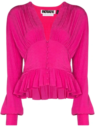 Rotate Birger Christensen Tracy Pleated Printed Jacquard Blouse In Pink