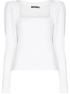 Rotate Birger Christensen Stevie Square-neck Long-sleeve Top In White
