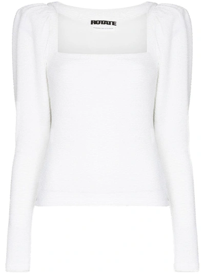 Rotate Birger Christensen Stevie Square-neck Long-sleeve Top In White