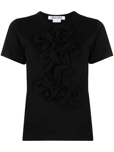 Comme Des Garçons Floral-ruffled Front Cotton T-shirt In Black
