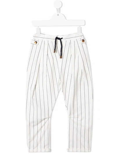 Brunello Cucinelli Kids' Drawstring Striped Trousers In White