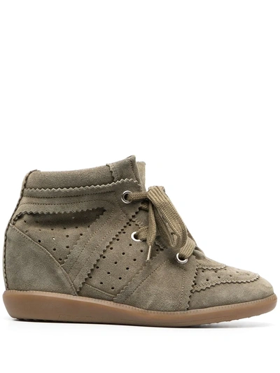 Isabel Marant 80mm Bobby Suede Wedge Trainers In Green