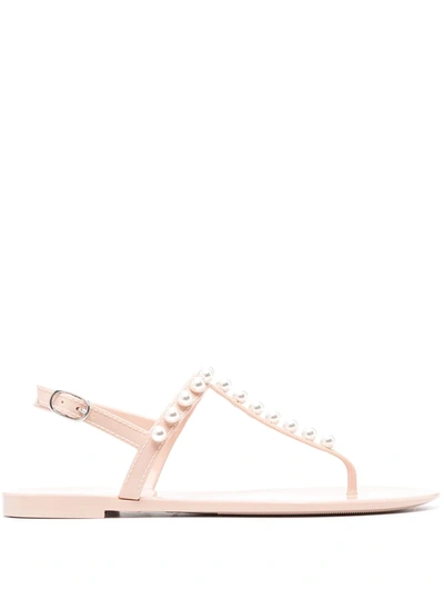 Stuart Weitzman Goldie Faux Pearl-embellished Rubber Slingback Sandals In Nude And Neutrals