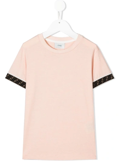 Fendi Kids' Logo-trim Short-sleeve T-shirt In Pink
