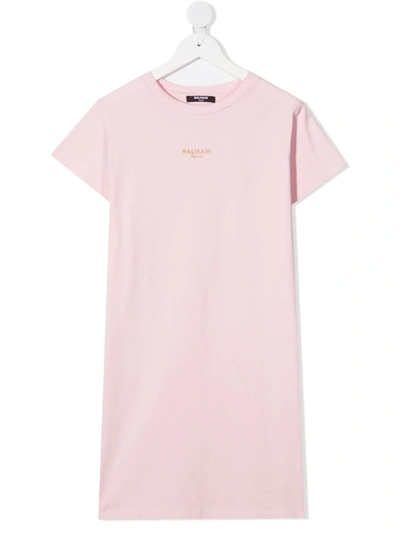 Balmain Teen Logo-embroidered T-shirt Dress In Rosa