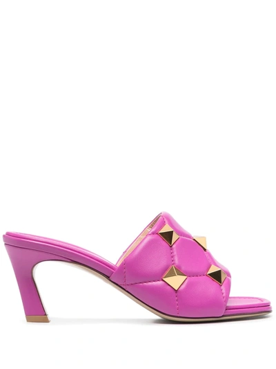 Valentino Garavani Roman Stud Quilted Napa Slide Sandals In Radiant Orchid