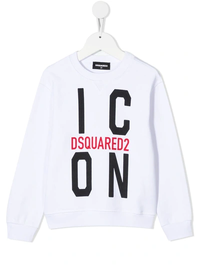 Dsquared2 Kids' Icon Print Cotton Jersey Sweatshirt In White