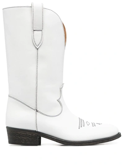 Via Roma 15 Stitch-embellished Western Boots In White