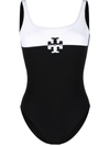 TORY BURCH COLOR-BLOCKED LOGO SWIMSUIT