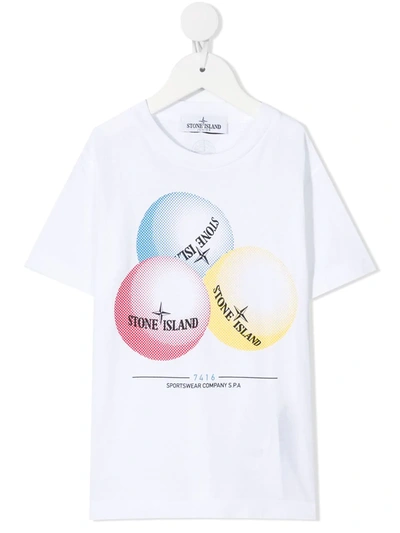 Stone Island Junior Kids' Logo Print Cotton T-shirt In White