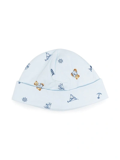 Polo Ralph Lauren Babies' Logo-print Cotton Beanie 6-24 Months In Blue Multi