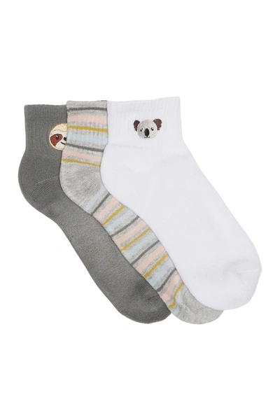 Abound Embroidered Ankle Socks In White Koala Multi