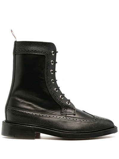 Thom Browne Brogue-detail Ankle Boots In Black