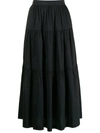 Staud Sea Tiered Stretch-cotton Poplin Midi Skirt In Black