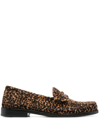 Saint Laurent Leopard-print Calf Hair Loafers In Brown