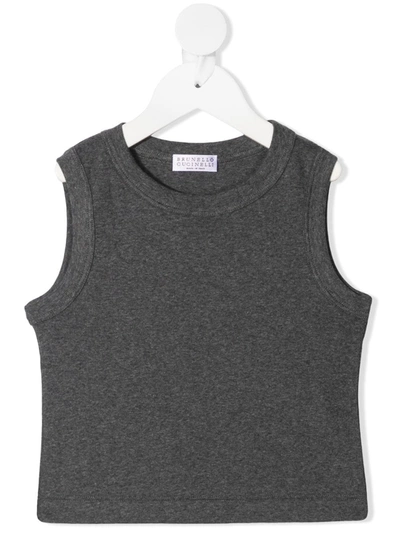 Brunello Cucinelli Kids' Crew-neck Tank Top In Grigio Scuro