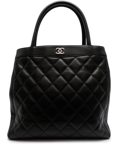 Pre-owned Chanel 2001 Cc Diamond-quilted Tote Bag In Black