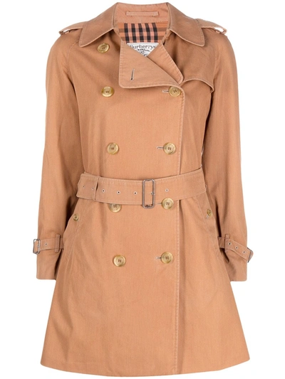 Pre-owned Burberry 1970s Double-breasted Belted Trench Coat In Brown