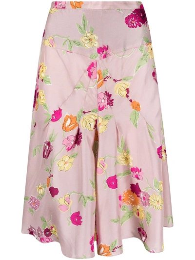 Pre-owned Moschino 2000s Floral Print A-line Skirt In Pink