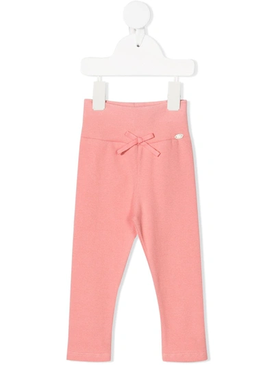 Tartine Et Chocolat Babies' Trousseau Leggings In Pink Ribbed Cotton With Bow