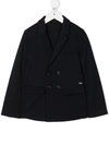 Emporio Armani Logo-embroidered Double-breasted Blazer In Blue