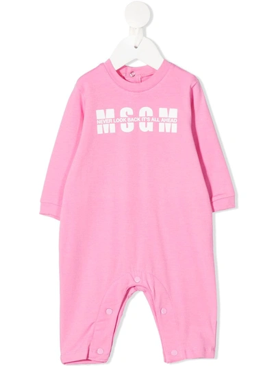 Msgm Logo-print Long-sleeve Babygrow In Pink