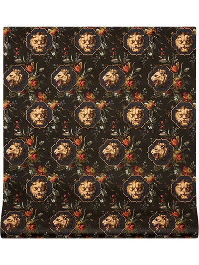 Gucci Grotesque Lion-print Wallpaper 70cmx8.2mt In Black