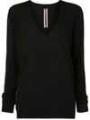 RICK OWENS BLACK V-NECK WOOL SWEATER,11775903