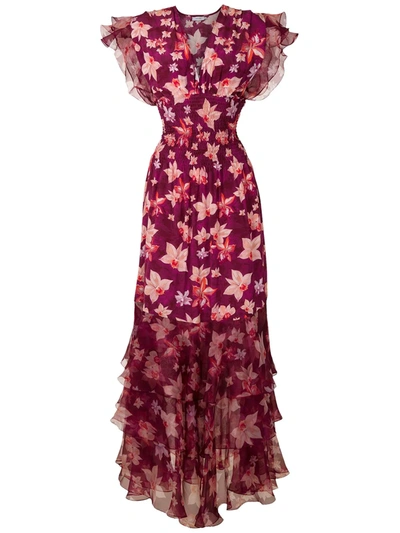 Isolda Pri Orquídea Printed Long Dress In Orquídea F Bordô