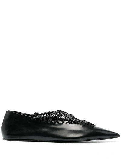 Jil Sander Woven Leather Ballerina Flats In 001 Black