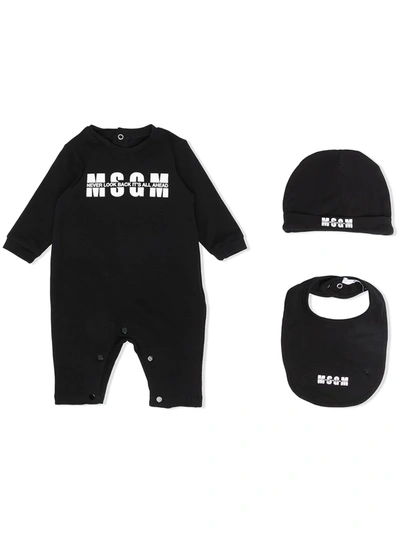 Msgm Babies' Logo-print Romper Set In 黑色