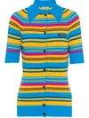 MIU MIU BOUCLÉ STRIPED SHORT-SLEEVE CARDIGAN