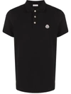 Moncler Tricolour Trimmed Cotton Polo Shirt In Black